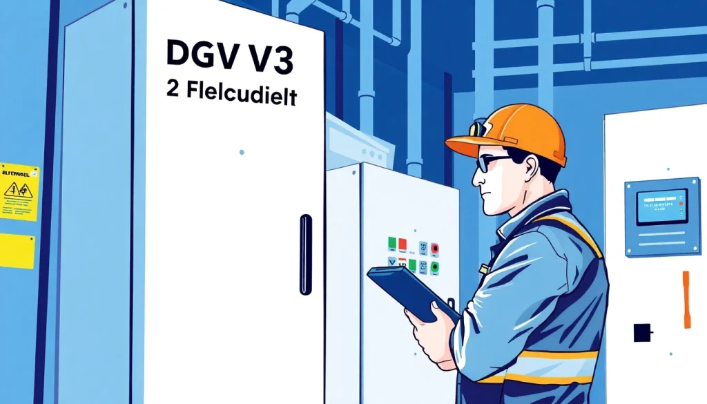 Technician performing a DGUV V3 Prüfung on electrical equipment, ensuring workplace safety and compliance.
