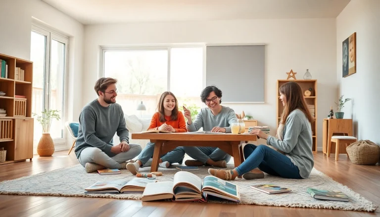 Familie genießt den Heimunterricht zusammen in einem warmen, einladenden Raum.