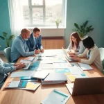 Boosting marketing für pflegedienste with engaging teamwork at a modern table.