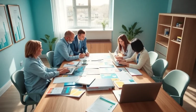 Boosting marketing für pflegedienste with engaging teamwork at a modern table.