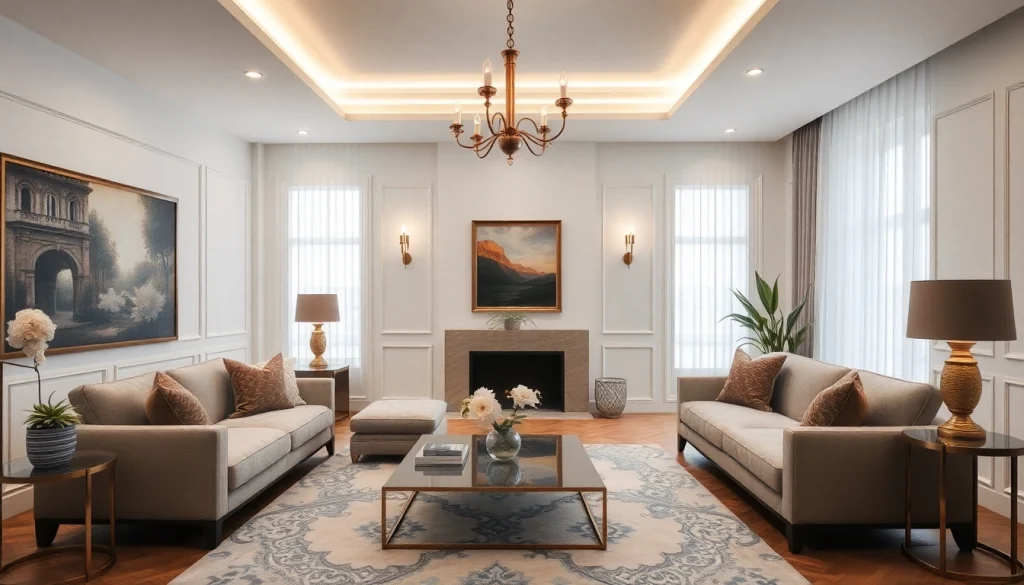 Experience luxury in a beautifully designed modern living room with elegant furnishings and soothing ambiance.
