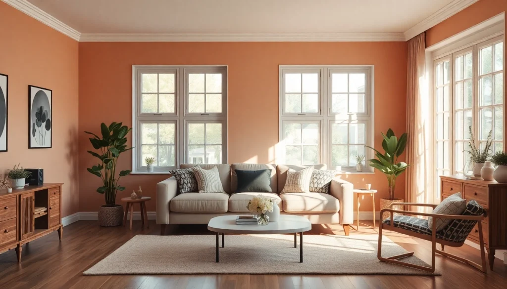 Ein modernes Wohnzimmer mit eleganter Raumgestaltung, hellen Farben und angenehmer Atmosphäre.