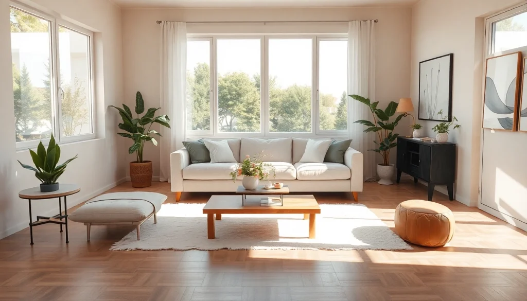 Raumgestaltung in einem stilvollen Wohnzimmer mit moderner Einrichtung und natürlichem Licht