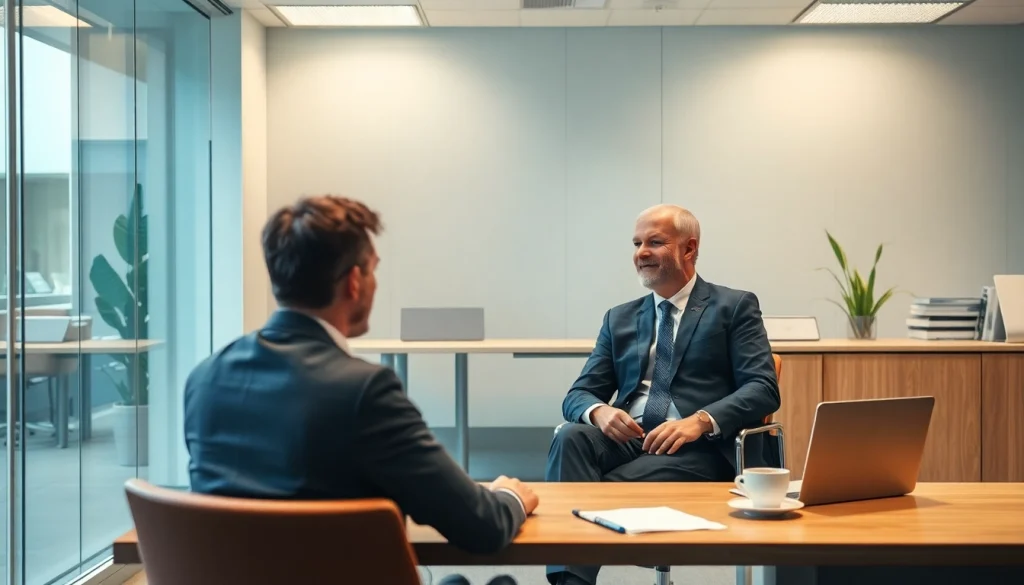 Headhunter Mühlheim im Gespräch mit Klienten in modernem Büro.