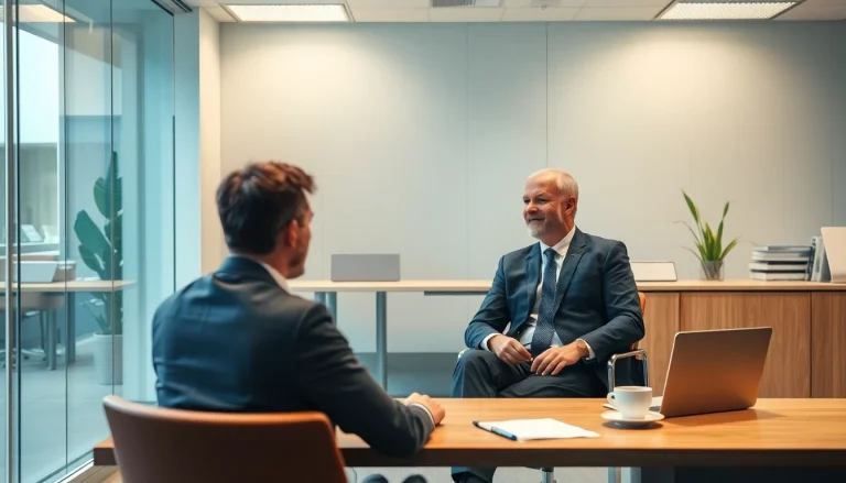 Headhunter Mühlheim im Gespräch mit Klienten in modernem Büro.