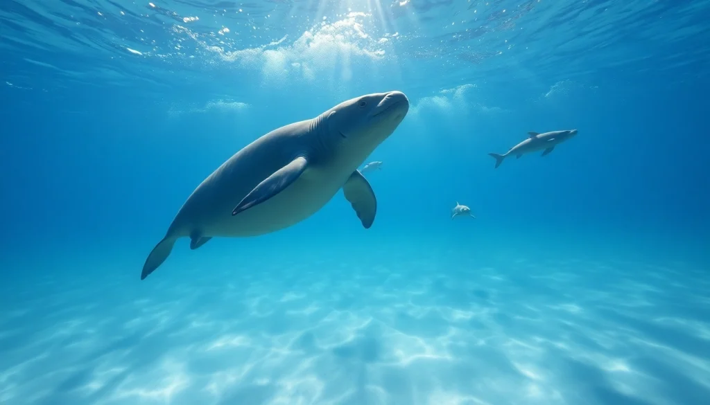 Tauchen Bullenhaie: Taucher betrachtet majestätische Bullenhaie in klarem Wasser, umgeben von tropischen Fischen.