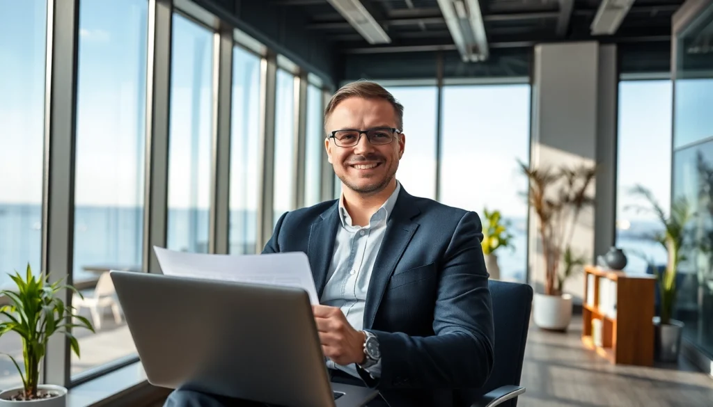 Headhunter Rostock bei der Arbeit in einem modernen Büro, das eine freundliche Atmosphäre ausstrahlt.