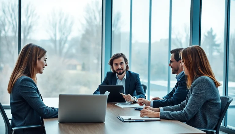 Headhunter Wolfsburg Team in modernem Büro bei der Zusammenarbeit.