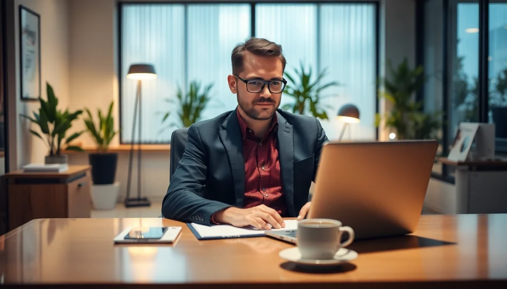 Headhunter IT in einem modernen Büro, der professionell mit Laptop arbeitet