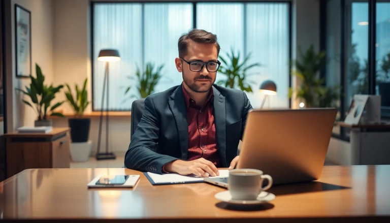 Headhunter IT in einem modernen Büro, der professionell mit Laptop arbeitet