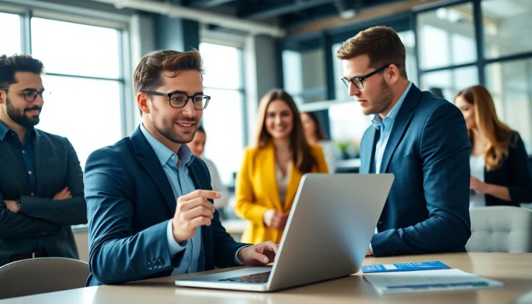 Headhunter IT in a professional office setting, showcasing job opportunities and collaborating.