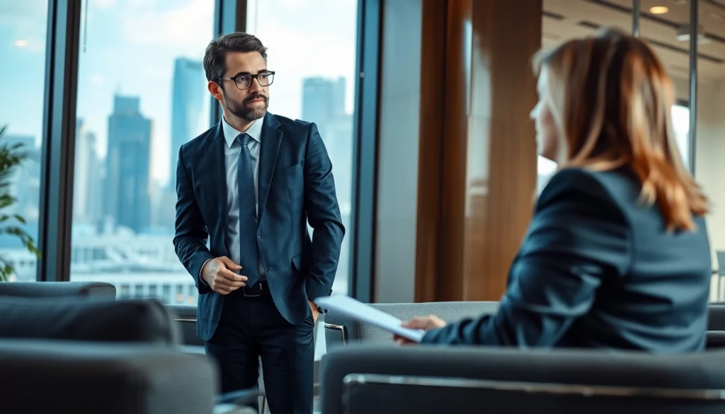 Headhunter Schweiz im Gespräch mit einem Klienten in einem modernen Büro.
